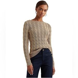 Lauren Ralph Lauren Shimmering Gold Cable Knit Sweater